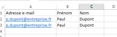 fichier excel avec des adresses e-mail doubles